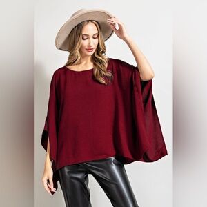 Drapey Short Sleeve Crepe Poncho Blouse Top - eesome